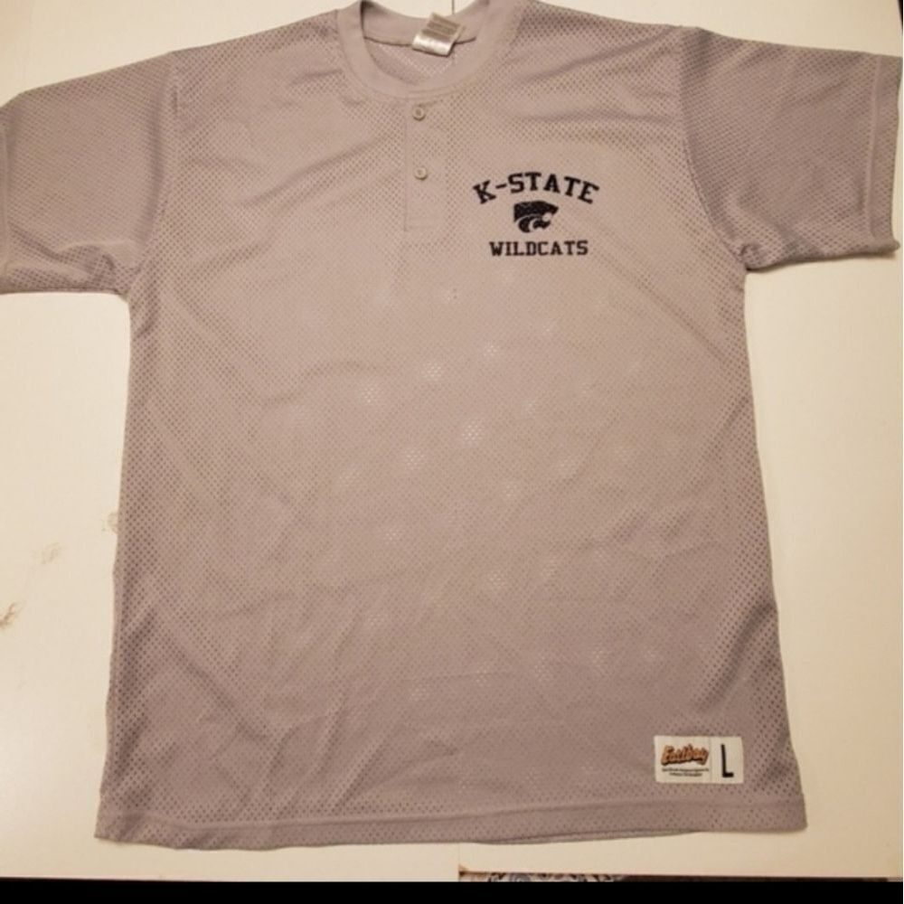 KSTATE KANSAS MEN'S basketball mesh PERFORMANCE gray short sleeve SHIRT large L